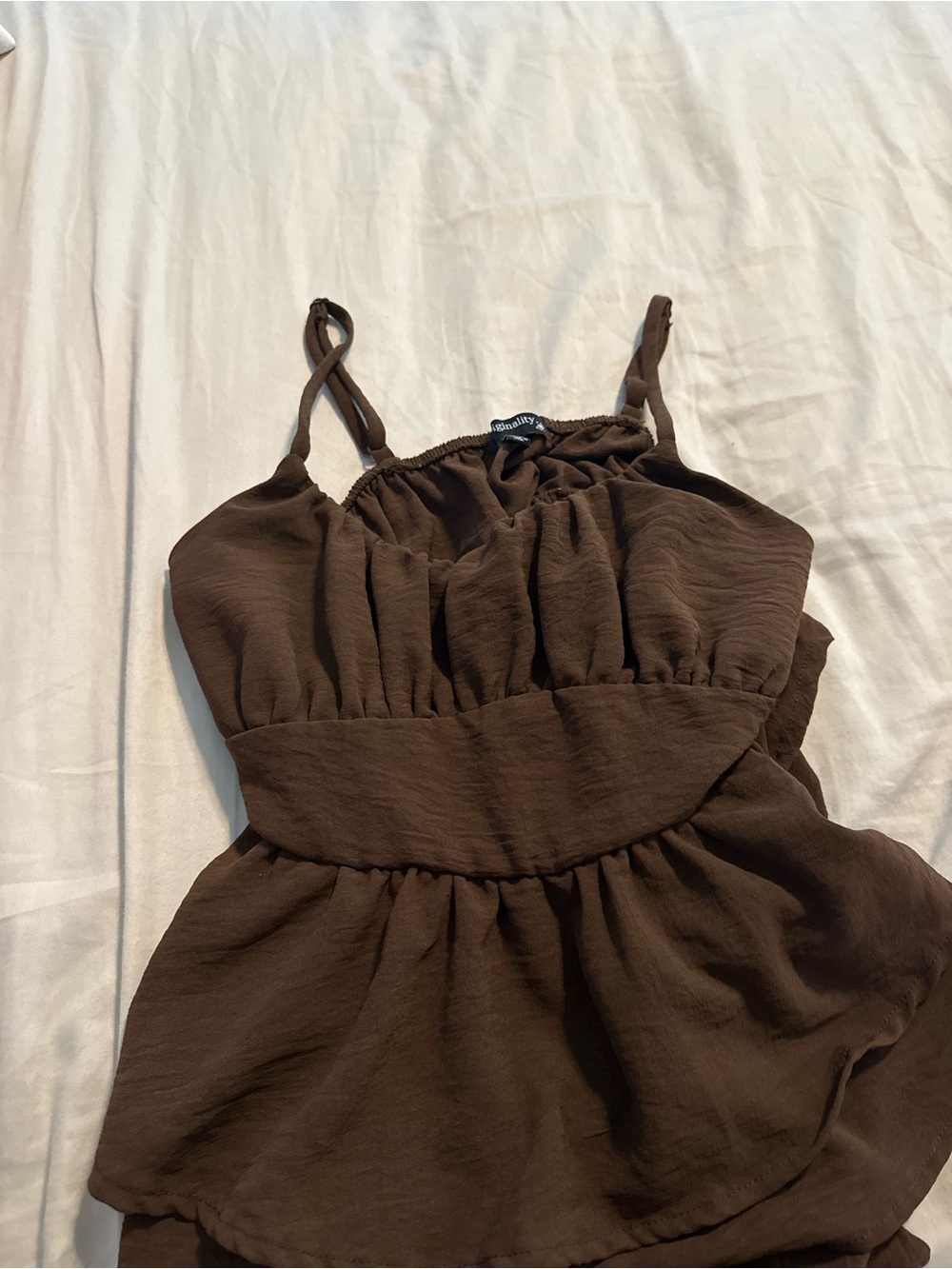 Garage Brown Ruched Peplum Cami Top